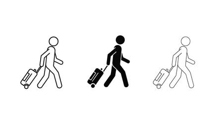 Set of icons representing a person walking with a suitcase, suitable for travel and luggage related themes © HUANG