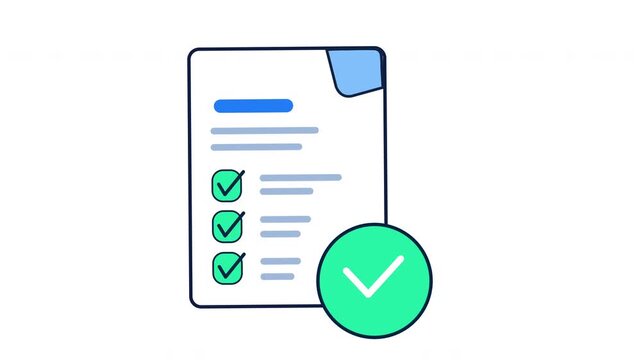 Animated document linear icon paper with checkmark