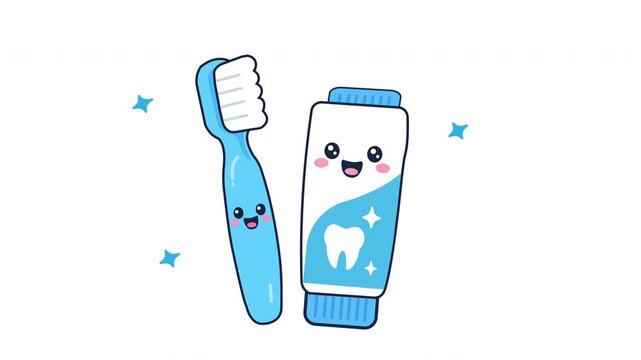 cute toothbrush and toothpaste icon animation