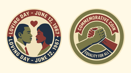 Naklejka premium Loving Day Commemorative Coin Vintage Illustration