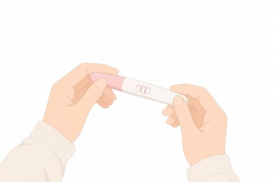 陽性反応の妊娠検査薬を持つ手元イラスト