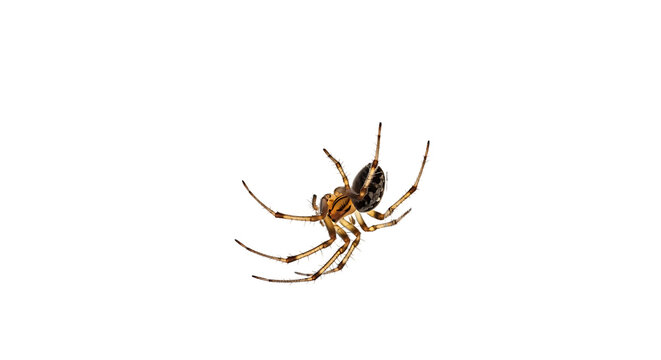 Detailed close-up of a garden spider with intricate patterns on its body on a transparent background