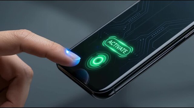 Finger scanning smartphone fingerprint sensor.