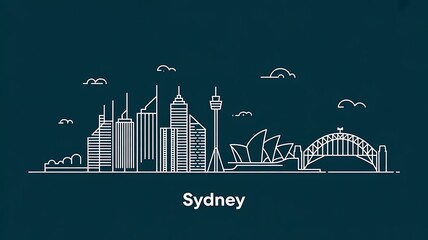 Obraz premium A minimalist illustration of Sydney cityscape featuring iconic landmarks and bridge