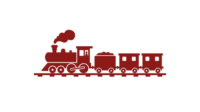Vintage steam train vector illustration with smoke and coal car on tracks