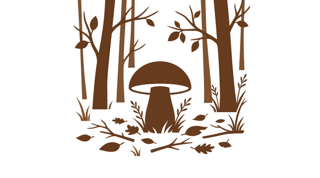 Mushroom forest illustration with trees and fallen leaves vector art