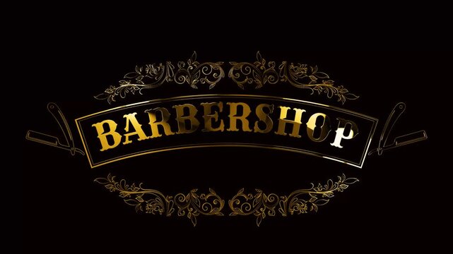 vintage label for barber shop on the green screen background