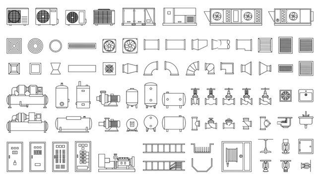 Extensive library of essential technical CAD block drawings for diverse architectural, mechanical, and electrical building infrastructure blueprints and system layouts