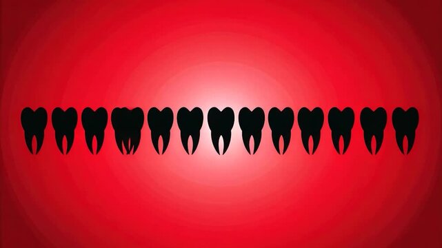 A row of silhouetted teeth against a red, gradient background