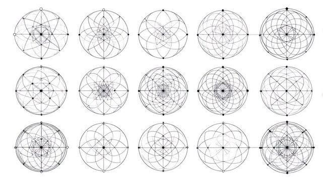 Abstract geometric pattern of spheres with interwoven lines and dots