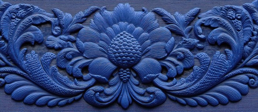 Intricate Blue Floral Ornament with Pinecone Detail.