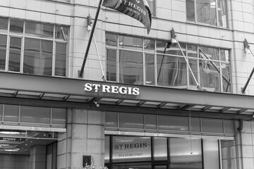 Naklejka premium black and white view of St Regis, a five-star hotel, located at 325 Bay St, Toronto