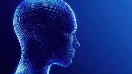 Obraz premium Digital Human Head Profile with Neural Network Lines