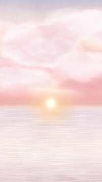 Beautiful watercolor sunset over the ocean background with calm waves and pink sky.Abstract gradient background（154）