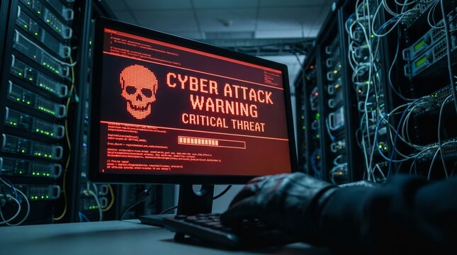 Cyber Attack Warning Screen Displaying Critical Threat