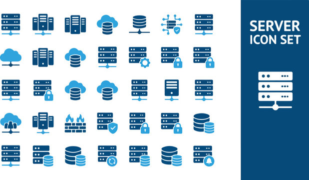 Server and cloud computing icons for data storage and networking