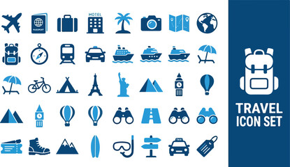 Fototapeta premium Tourism and Vacation Icon Collection with Digital Scanline Effect