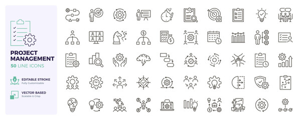 Project management icons. Workflow, productivity, planning and team coordination thin line icon set. Editable stroke vector illustrations. © Pedro
