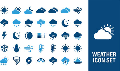 Obraz premium Blue digital pixelated weather symbol collection for forecast