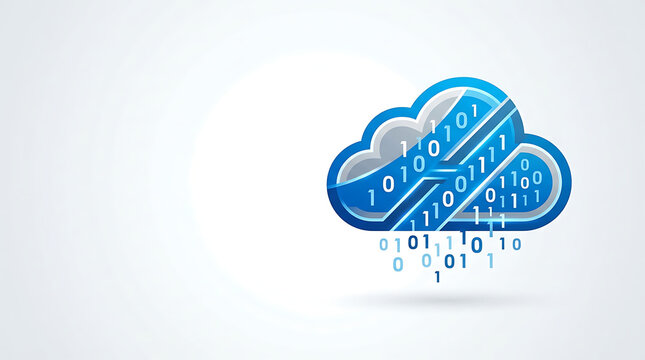 Blue cloud icon with binary code representing data storage technology