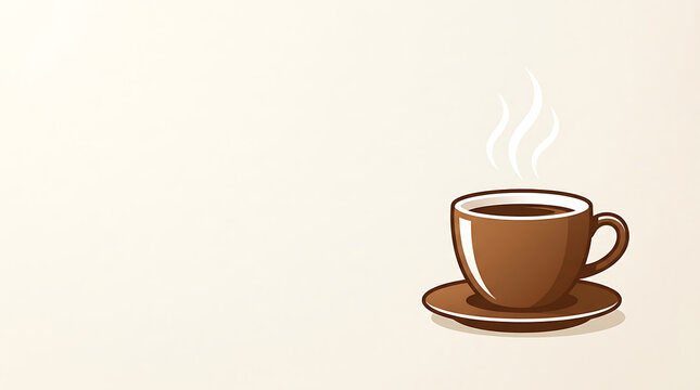 Steaming cup of coffee on a saucer over a minimal background
