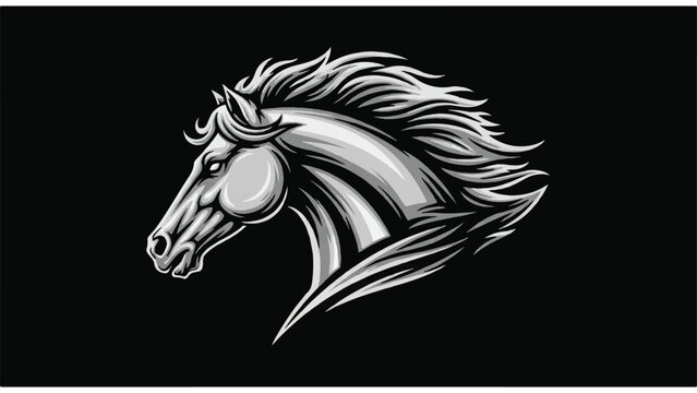Detailed Silver Horse Head Illustration.