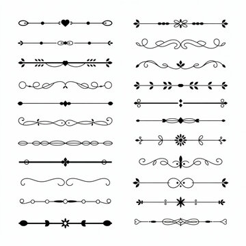 Collection of 20 decorative black line dividers with ornate