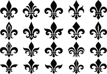 Premium Fleur de Lis logo collection featuring elegant heraldic symbols, royal emblems and decorative French lily designs. Classic luxury branding elements with ornamental details and balanced geometr © Netsolbiz