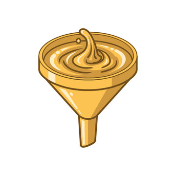 A golden funnel filled with a thick swirling liquid substance