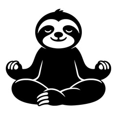 Obraz premium Black sloth silhouette meditating in lotus pose, isolated on a transparent background. Perfect for wellness concepts.