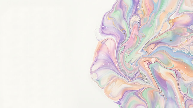 Pastel abstract fluid art with gold flecks on white background