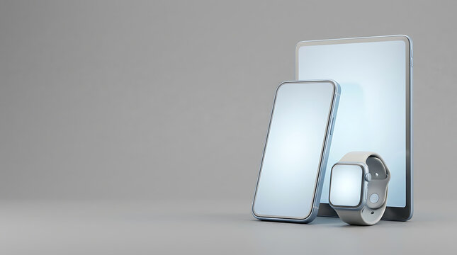 Set of modern mobile digital devices with blank screens