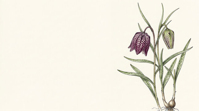Vintage botanical illustration of a snakeshead fritillary flower