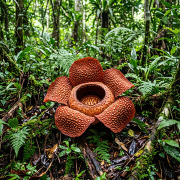 Stunning Rafflesia arnoldii flower blooms in lush rainforest environment 1.