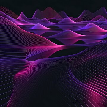 Abstract digital landscape with glowing pink and purple dotted wave patterns abstract landscape technology particle background futuristic structure creative illustration geometry