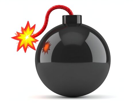 Cartoon bomb with lit fuse ready to explode illustration.