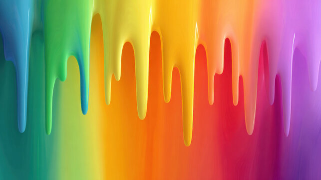 Abstract rainbow gradient melting drips background with colorful fluid paint and smooth glossy texture