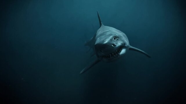 Megalodon swimming underwater with sudden jump scare