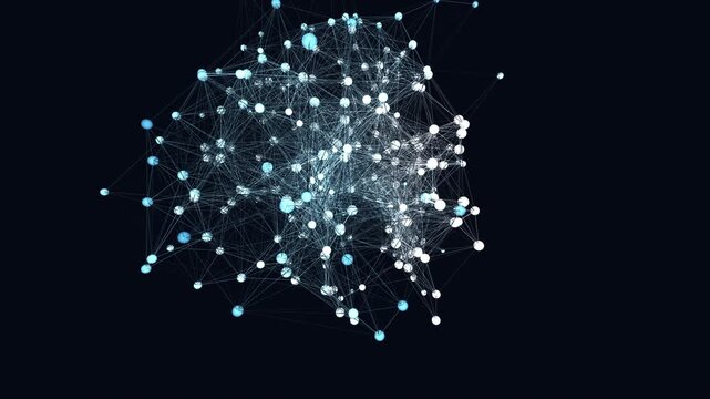 Abstract generative node network - seamless 4K loop. Glowing sphere nodes fire and connect in waves. AI, neural, synapse visualization for technology video.