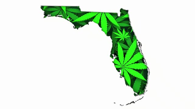 Florida FL Map Marijuana Pot Leaves State Law CBD THC Pot Cannabis 3d Animation