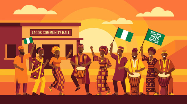 Nigerian Community Celebrating Victory in Lagos Illustration