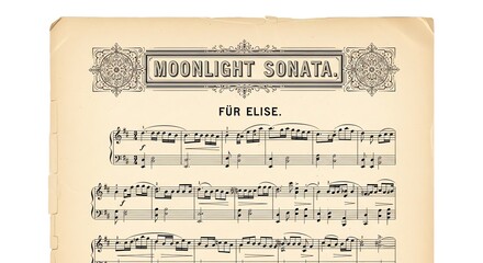 Fototapeta premium Vintage sheet music titled 'Moonlight Sonata' for piano with ornate border design.