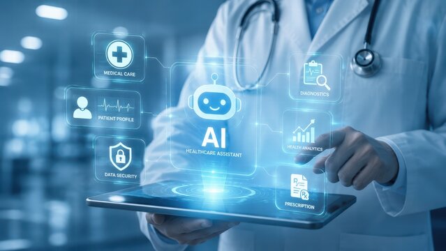 Ai healthcare assistant revolutionizes medical care in hospitals digital interaction high fidelity environment professional viewpoint