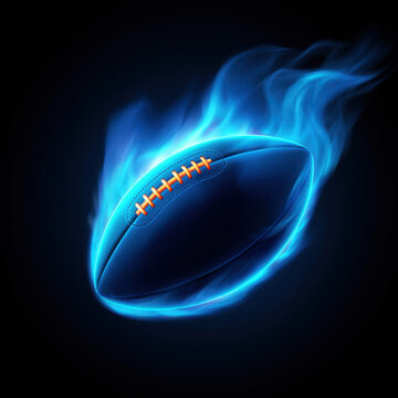 Blue football flaming football glowing ball sport ball ball black background energy flame blue flame flying ball isolated object dark background american football game equipment athletic sport