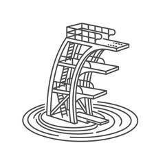 Fototapeta premium Multi-level high diving platform tower line icon.