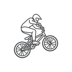 Naklejka premium BMX rider jumping with bicycle line icon.