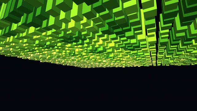 Seamless 4K VJ loop of a glowing acid green data grid pulsing with data-driven displacement and cinematic depth. Ideal for technology backgrounds, data visualization, projection mapping and motion 