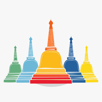 Colorful Buddhist Stupas in a Row