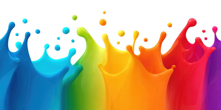 Colorful paint splash on white background, abstract liquid rainbow motion, bright multicolor fluid wave, isolated modern design, vivid artistic texture, playful energetic composition