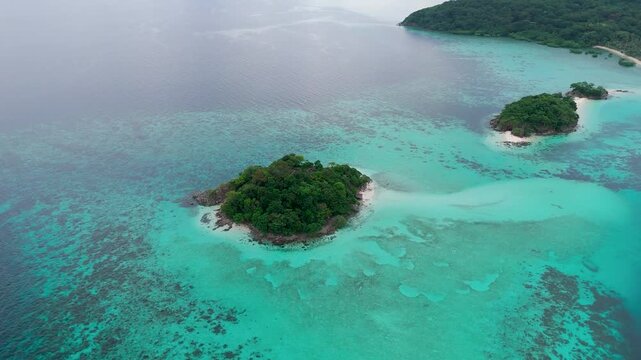 Orbiting Aerial Drone View of Tropical Islands and Coral Reefs